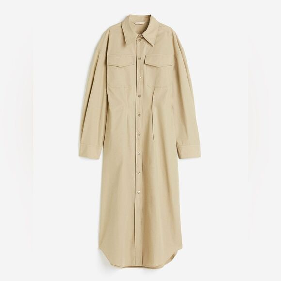 H&M Cotton Shirt Dress Beige New - Picture 4 of 7